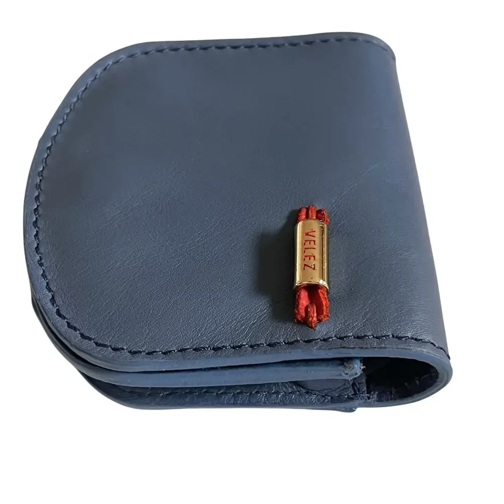 Velez Blue Leather Coin Pouch Mini Wallet Snap Closure Handcrafted Small Case